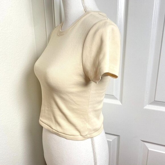 Nuuds Crop Ribbed Ivory Short Sleeve Baby T-Shirt Cotton Size Medium - Picture 8 of 9